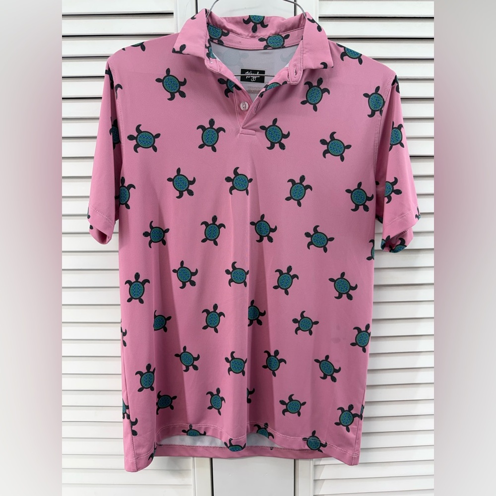 Waggle size L 14/16 Pink turtle graphic golf performance shirt